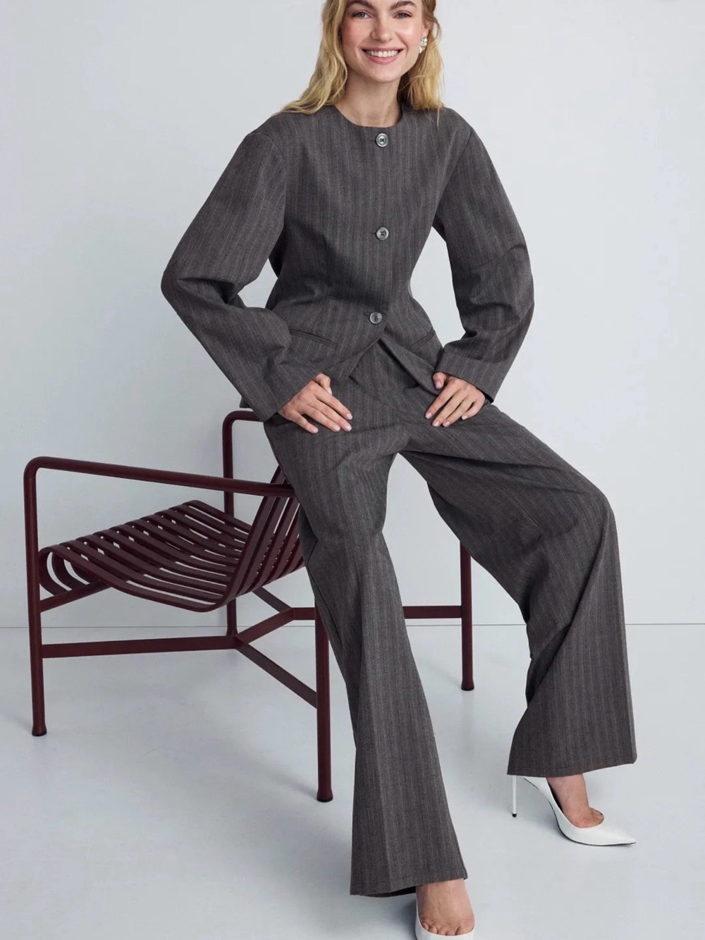 Baum und pferdgarten Tailored Wide-Leg Pinstripe Pants in Charcoal Gray NWT